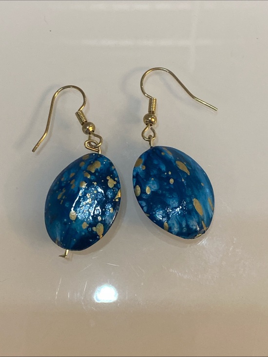 Jewelry - Blue Oval Drop Earrings with Gold Speckle